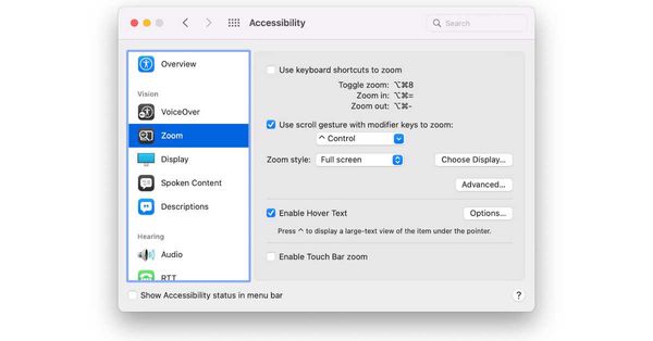 macOS Accessibility with Zoom and Hover Text